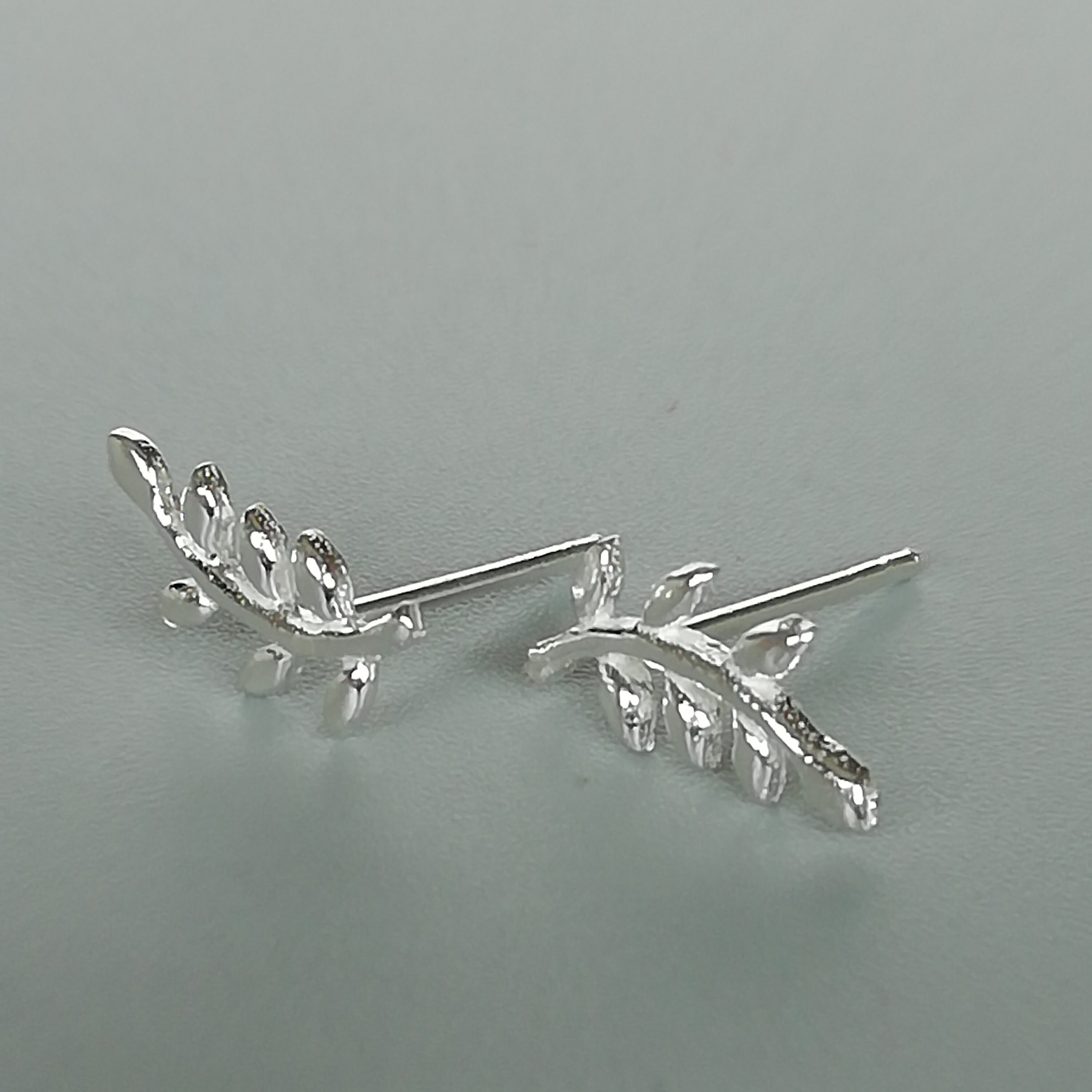 Sterling Silver Leaves Earrings | Leaves Stem Earrings