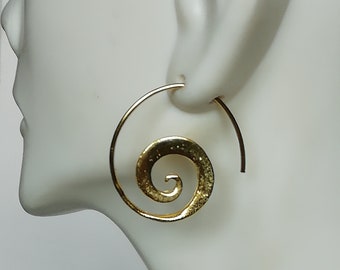 Spiral gold hoops | Hammered ear hoops | Egyptian jewelry | Real silver ear wire | Dramatic hoops | 925 wire hoops | Gold plated | EBRB