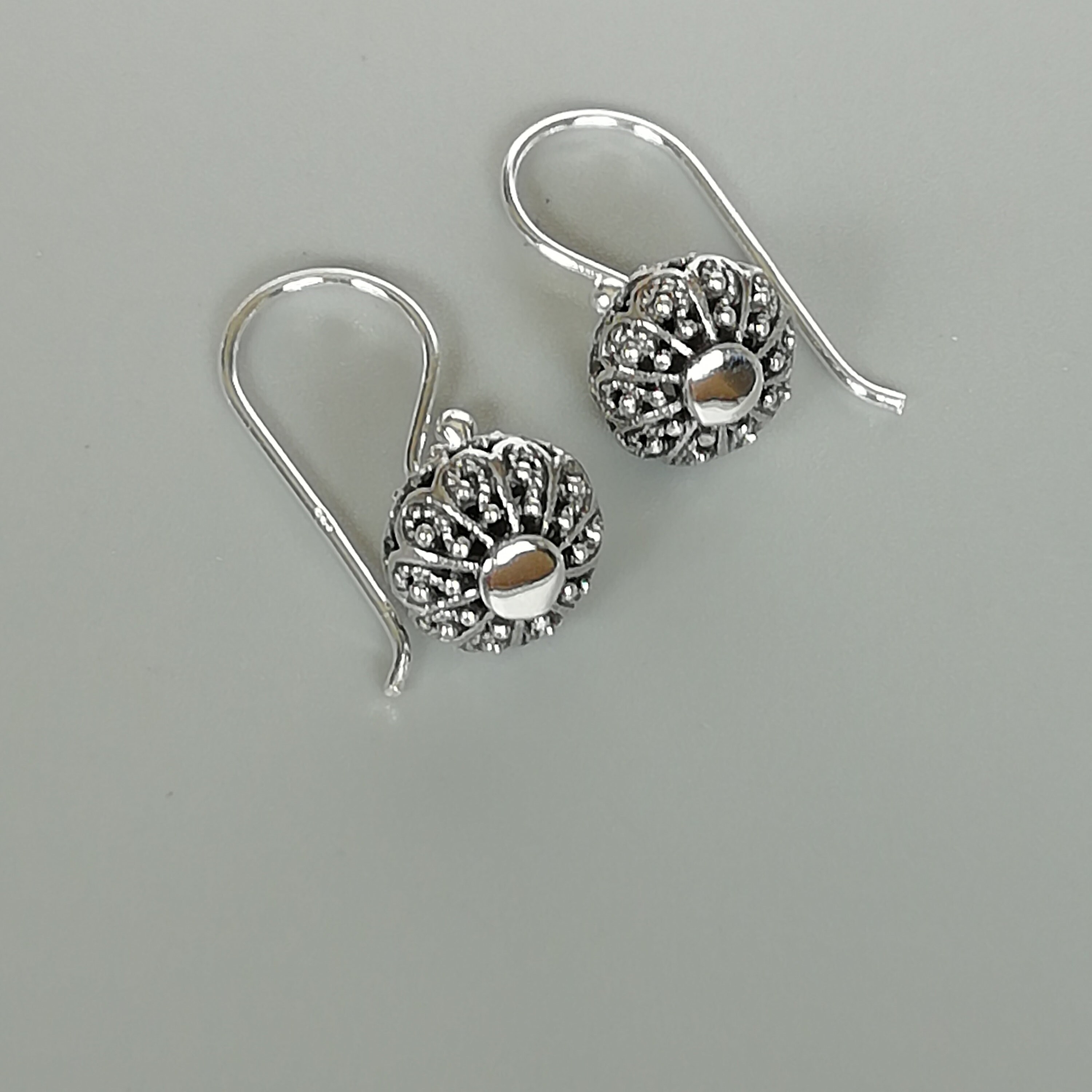 Sterling Silver Filigree Ball Earrings Sphere Ear Danglers Etsy