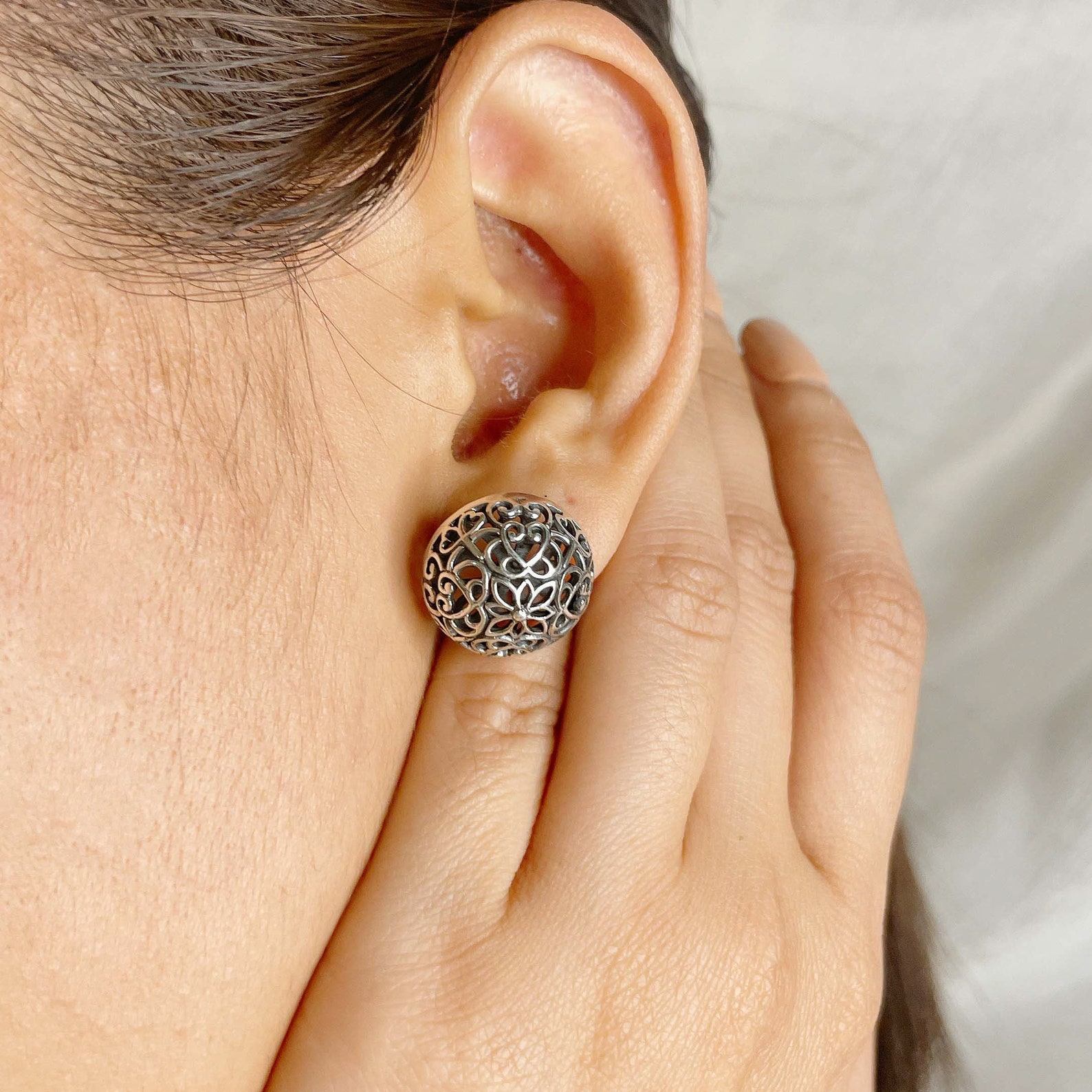 Filigree Half Ball Earrings Silver Ear Studs Sterling - Etsy