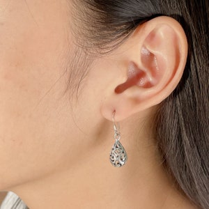 Filigree tear drop ear danglers | Sterling silver earrings | Pretty gift for her | 925 Silver jewelry| Gifts for her | E558