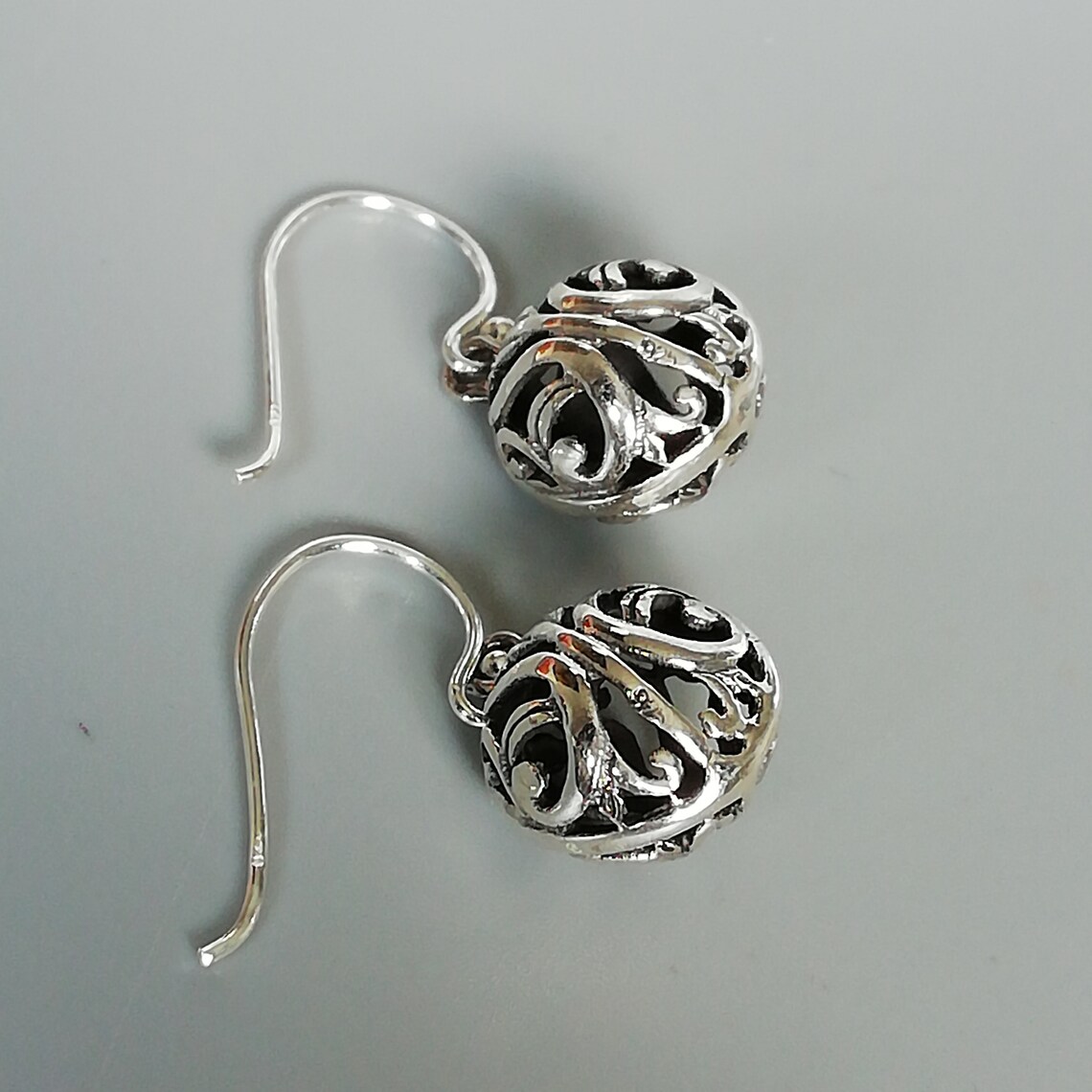 Filigree ball drop earrings Sterling silver ear dangler Etsy