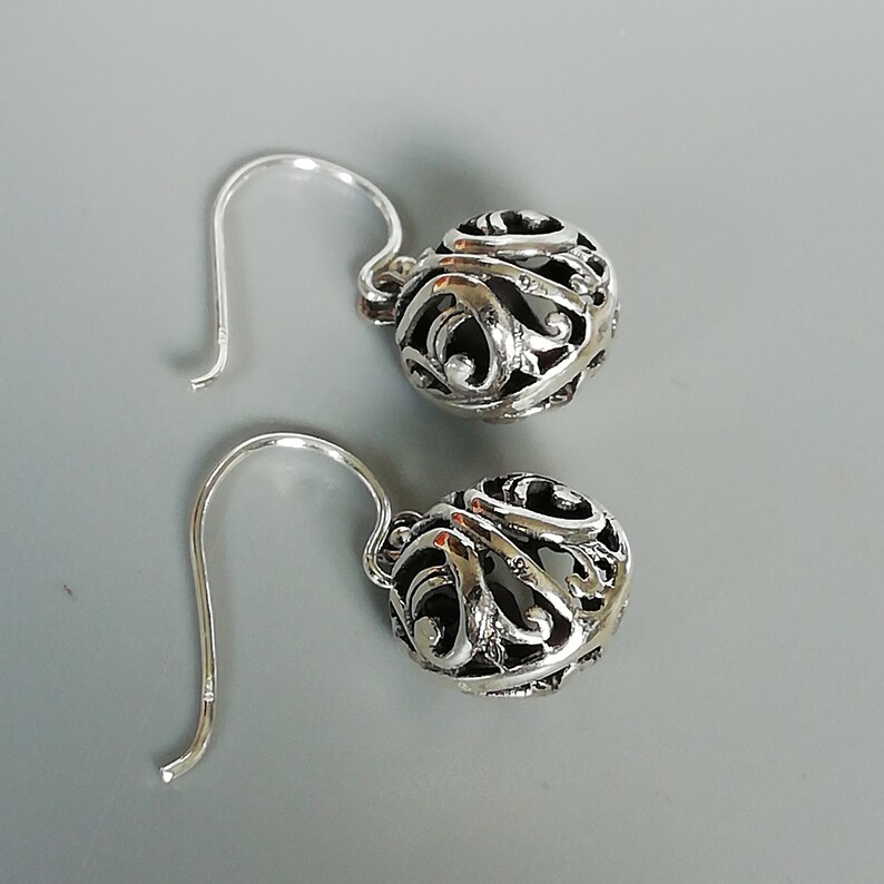 Filigree ball drop earrings Sterling silver ear dangler Etsy
