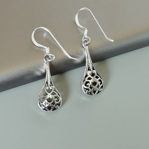 Filigree tear drop ear danglers | Sterling silver earrings | Pretty gift for her | 925 Silver jewelry| Gifts for her | E560