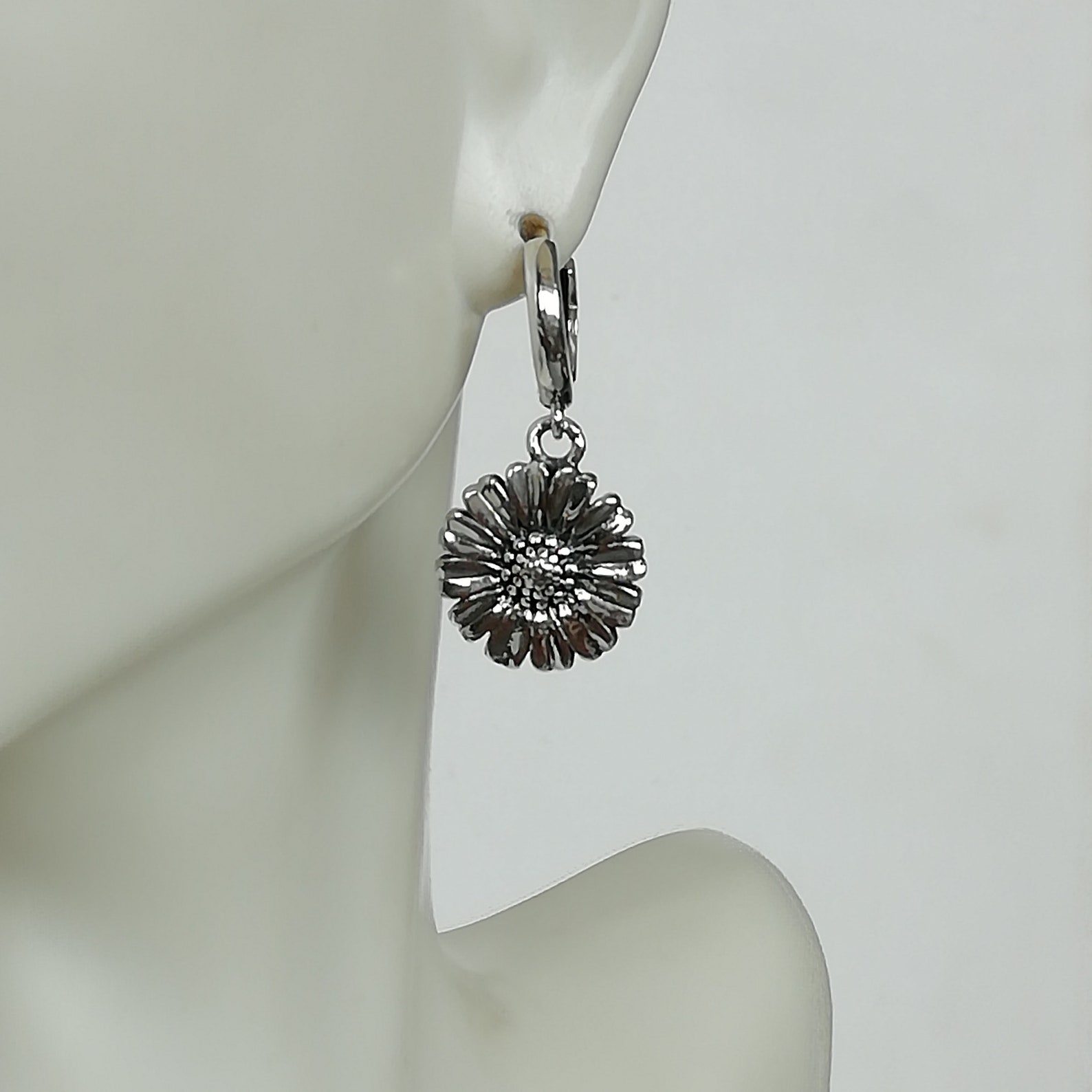 Sunflower Hoops Sterling Silver Charm Hoop Earrings Flower Etsy