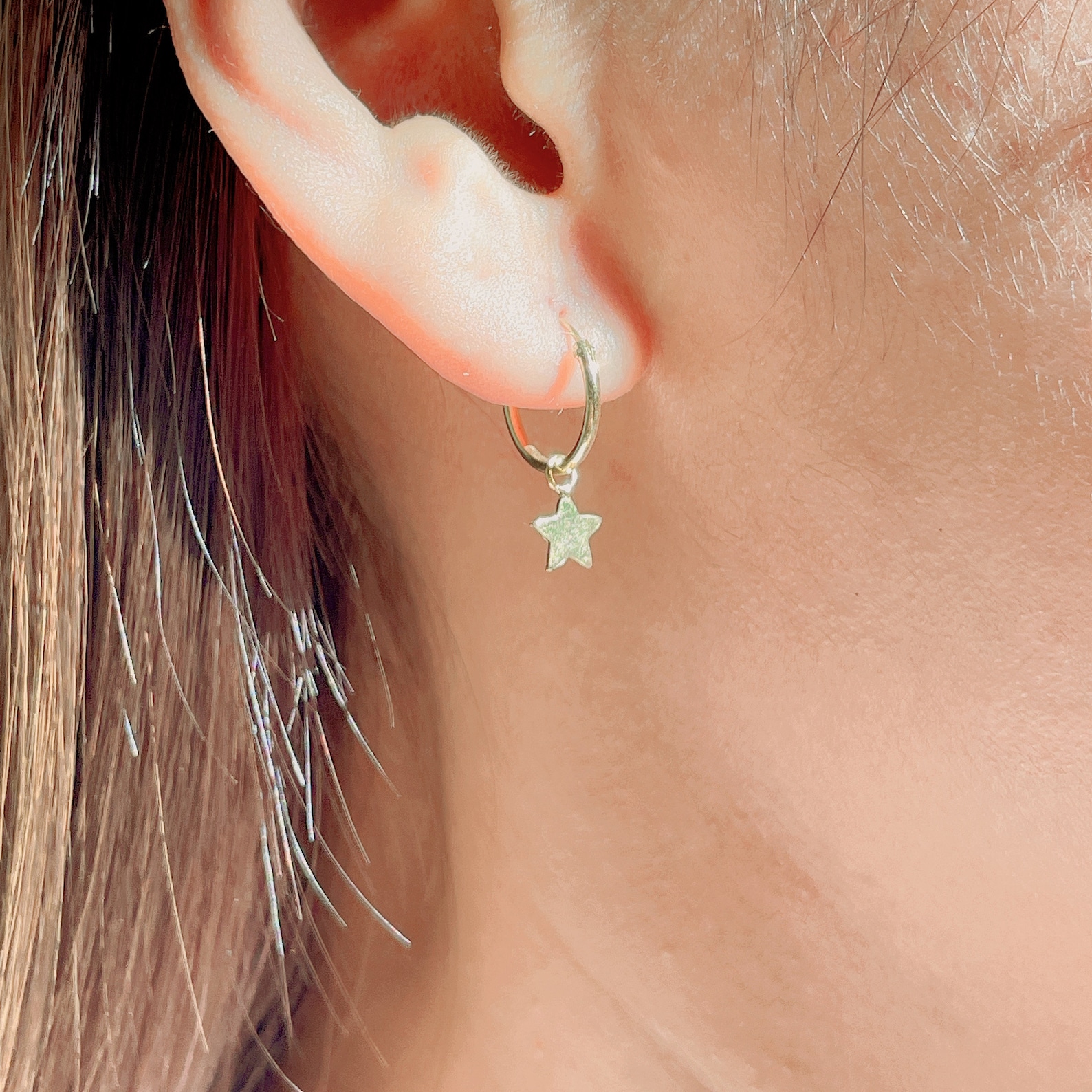 9ct Gold 13mm Charm Hoop Star Earrings main image 1