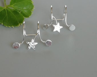 Himmlischer Silberohrstecker | Stern Mond Ohrwickel | Kein Piercing Silber Ohr manschetten | Geschenke für sie | Boho Ohr-Manschette | EILF