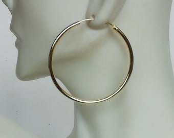 Gold hoop earrings | 40 mm gold plated hoops | 12 gauge gold hoops | Endless ear hoops | Silver jewelry | Gift hoops | ERIR