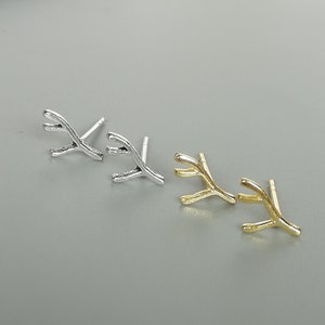 Set of gold and silver antler earrings | Sterling silver minimalist jewelry | Delicate ear studs | Antler earrings | E422gs