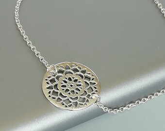 Silver flower of life charm bracelet | Mandala bracelet | Wrist chain | Sterling silver bracelet | Good luck jewelry | BNL
