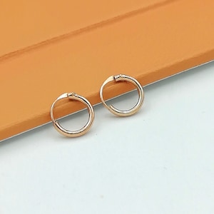 8mm rose gold hoops | Tiny hoop earrings | Silver jewelry | Cartilage hoops | Minimalist hoops | Body piercing | Rose gold earrings | E36P