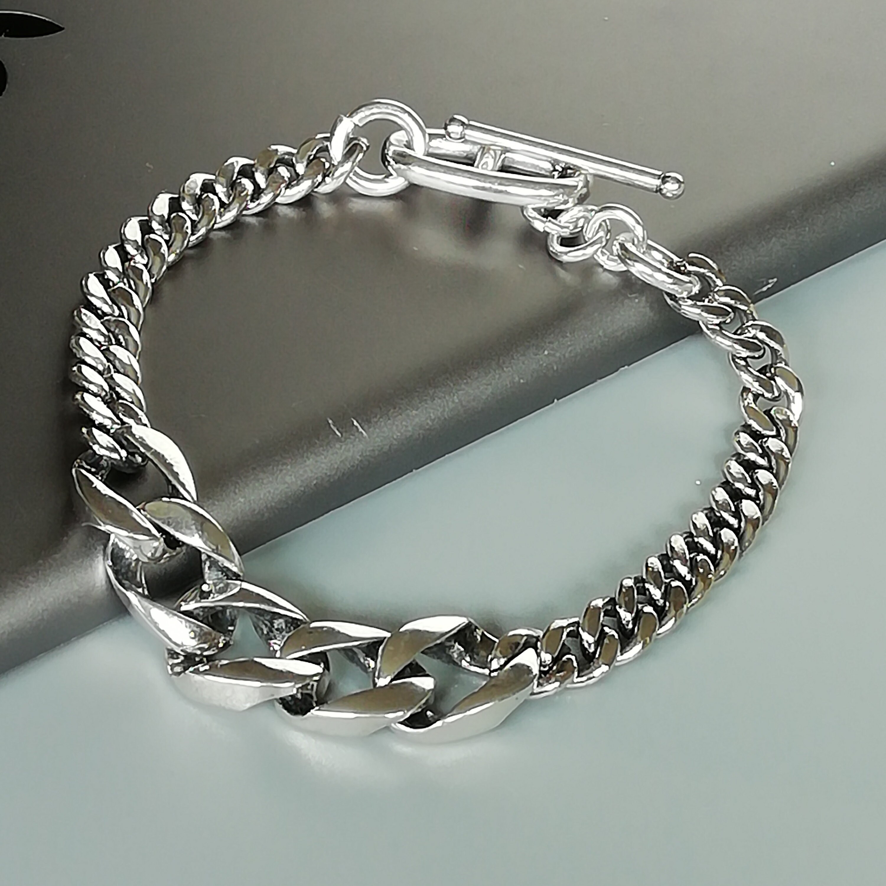 ブレスレット BLENDOFF BLDF Curb Chain Bracelet 6mm Silver 925 925 Sterling Silver 6mm Elongated Curb Link Men's Chain