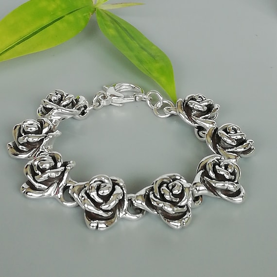 Sterling Silver Rose Bracelet | Electroformed Silver Sterling Silver Rose Bracelet | Electroformed Silver
