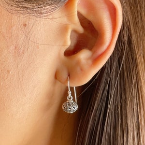 Sterling silver filigree ball earrings | Sphere ear danglers | 925 silver danglers | Bridesmaids gift | Minimalist jewelry | E774