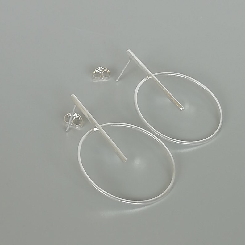 Modern earrings Minimalist earrings Bar circle ear studs Sterling silver circle earrings Round ear studs EBFN