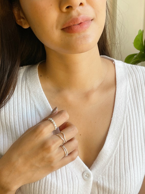 Free Size Sterling Silver Ring | Waves Ring | Two Band Rings