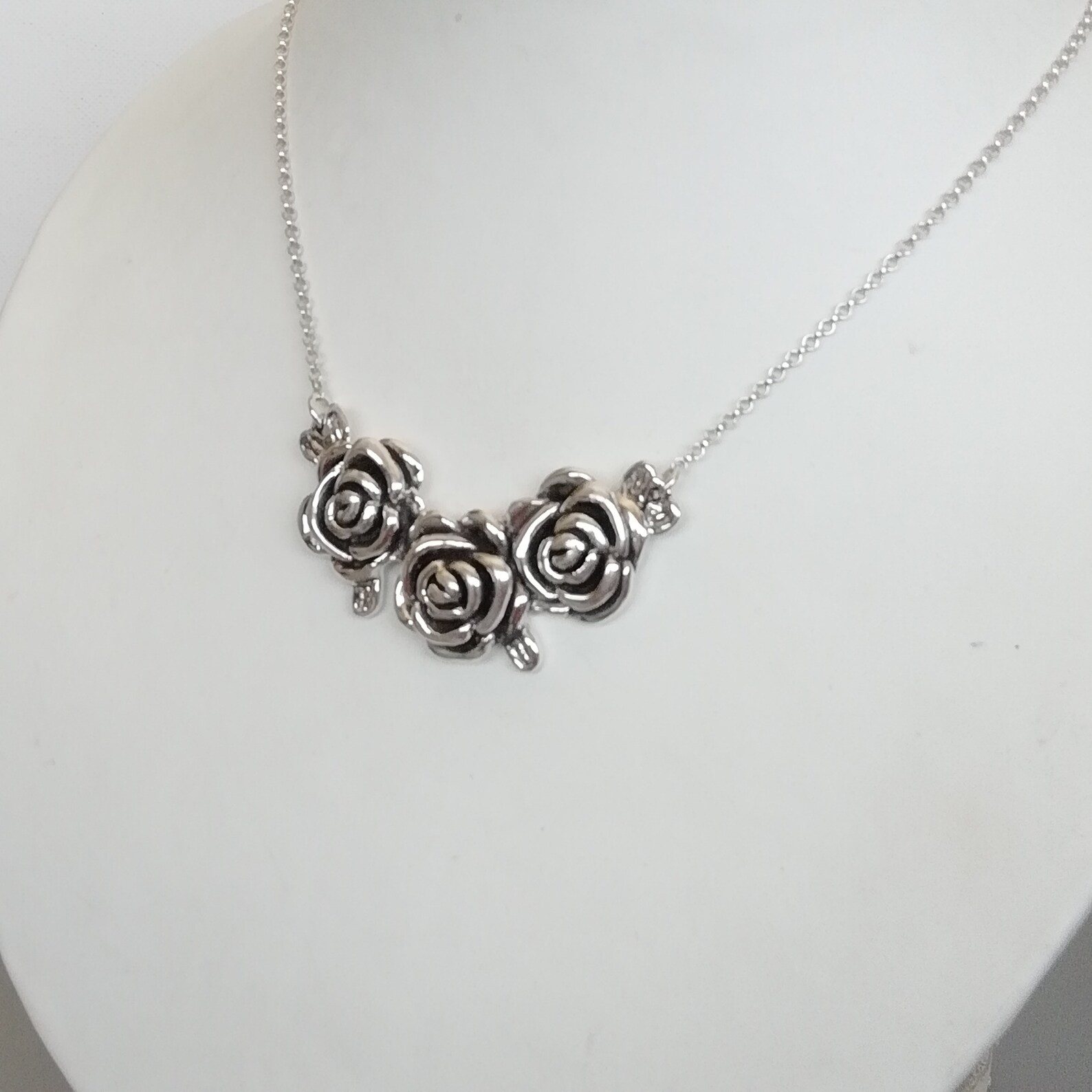 Three Roses Necklace Electroformed Silver Necklace Etsy
