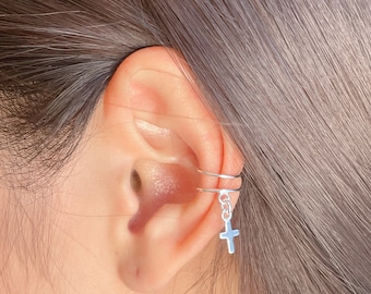 Sterling silver cross ear cuff | Religious charm cuff | Cross charm earrings | Open ended ear cuff | Bohemian Cuff | Unisex jewelry | ECCF