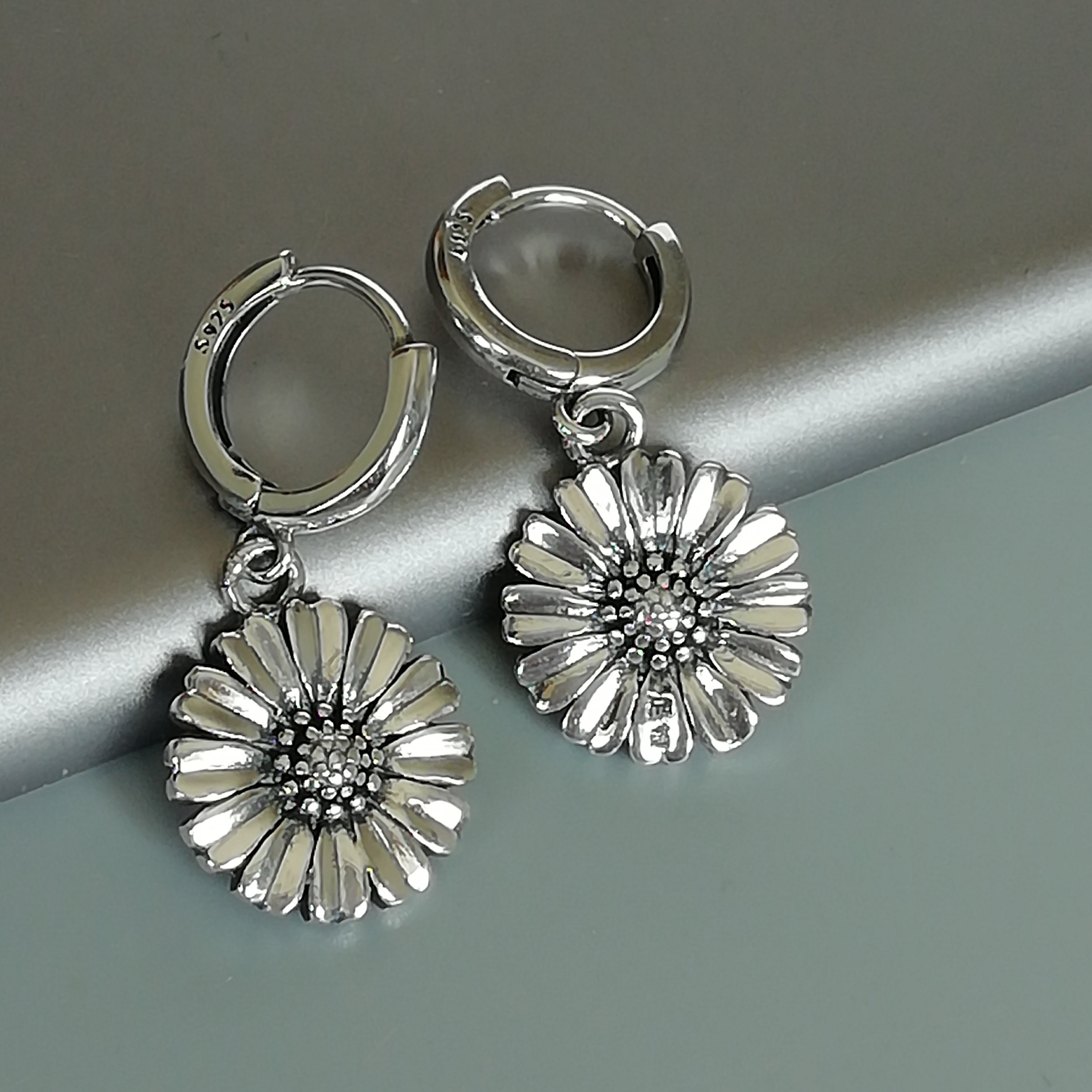Sunflower hoops Sterling silver charm hoop earrings Flower Etsy