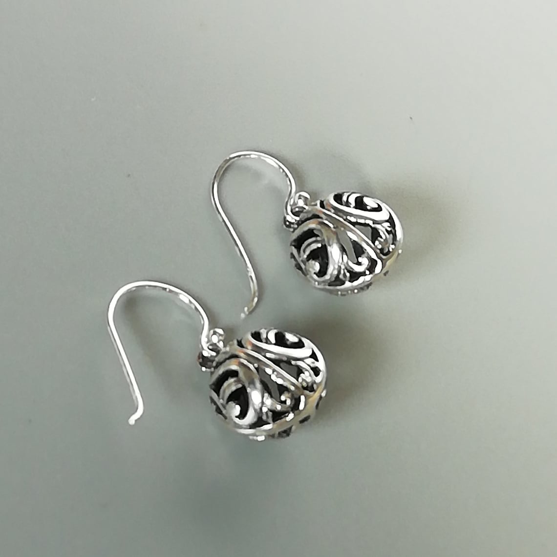 Filigree ball drop earrings Sterling silver ear dangler Etsy
