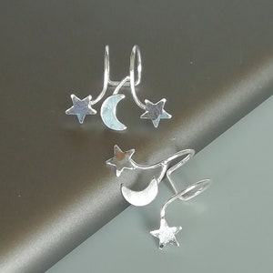 Manguito de oreja de plata celestial / Manguito de oreja de estrellas y luna / Manguito de oreja de plata sin perforación / Regalos para ella / Manguito de oreja Boho / EBNS