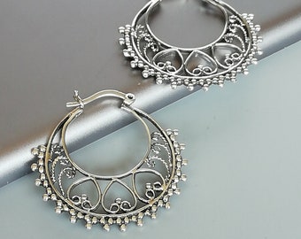 Large ethnic ear hoops | Sterling silver hoops | Indian hoops | 35 mm hoops | Bohemian Earrings | Wire work hoops | ERRB