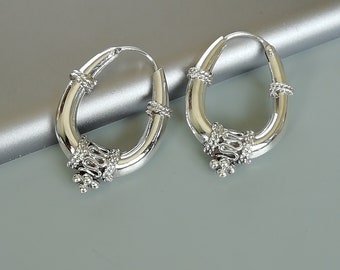 Tibetan 20 mm silver hoops | Thick hoops | Bohemian jewelry | Ethnic earrings  | Silver jewelry | Silver ear hoops | Gift earrings |ELNF