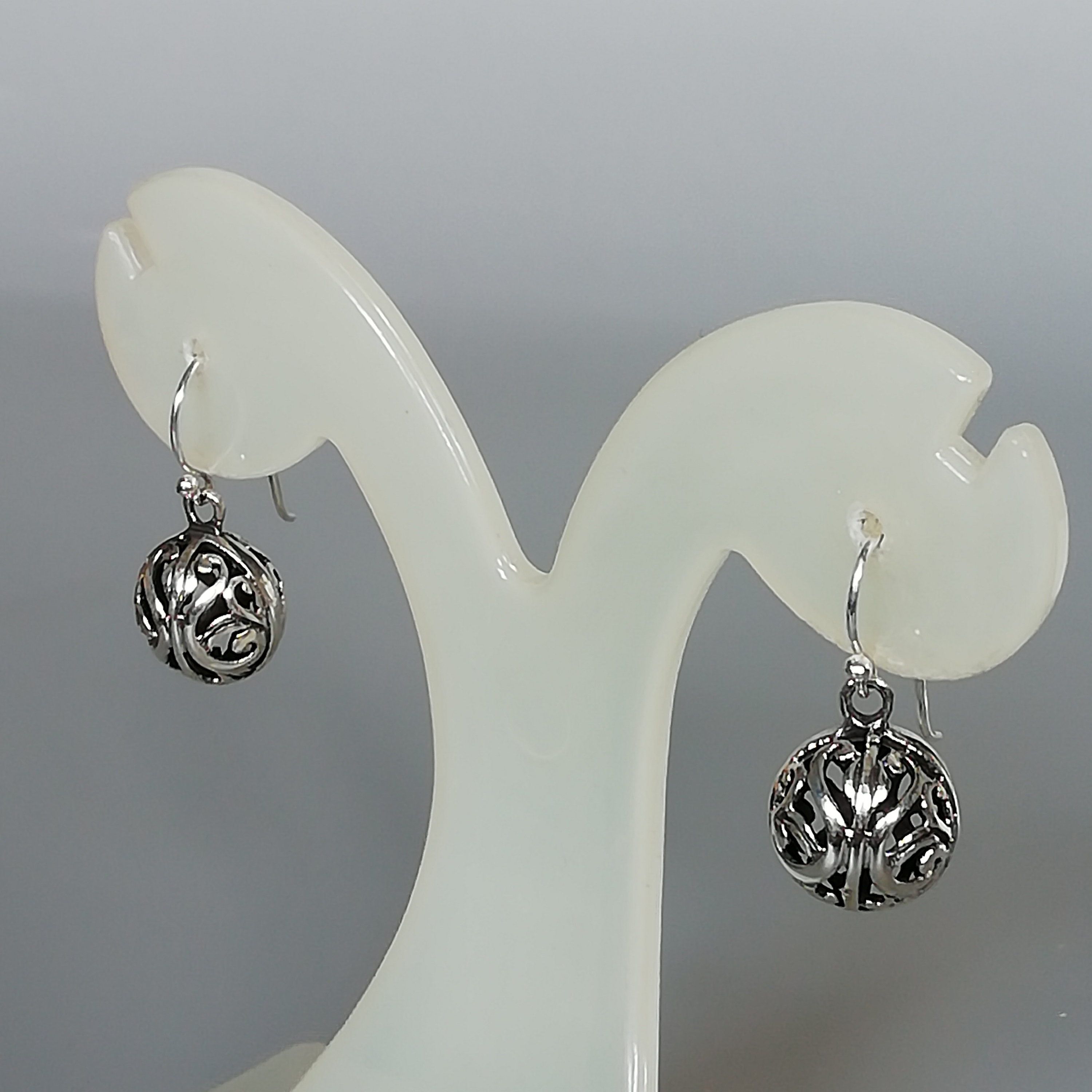 Filigree ball drop earrings Sterling silver ear dangler Etsy