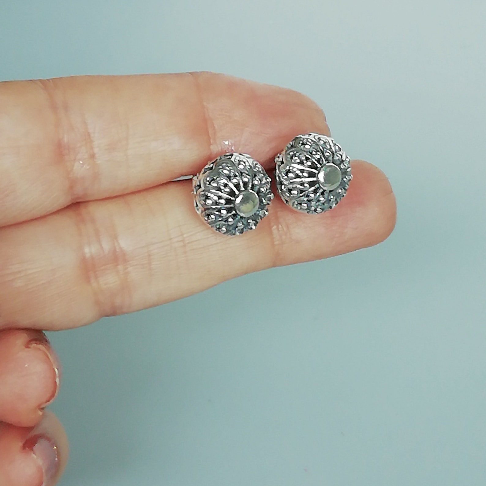 Filigree Ball Earrings Ethnic Ball Ear Stud Sterling Etsy