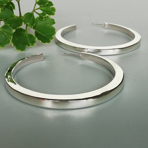 Large silver hoop studs | 60 mm silver hoop earrings | Large and Flat hoops | Silver jewelry | Minimalist hoops | Silver ear hoops | E1103