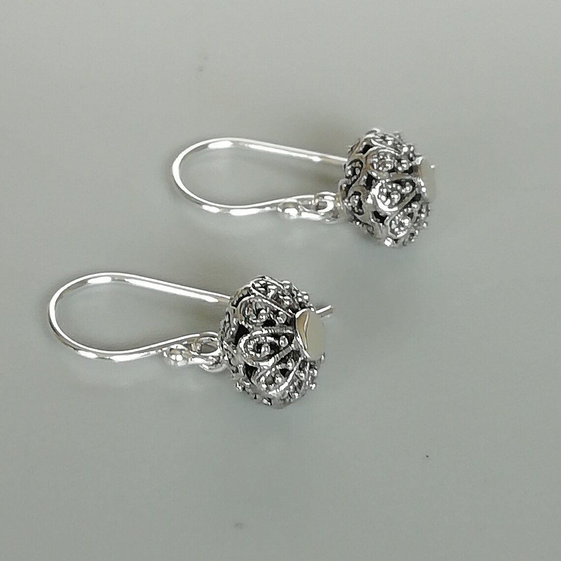 Sterling silver filigree ball earrings Sphere ear danglers Etsy