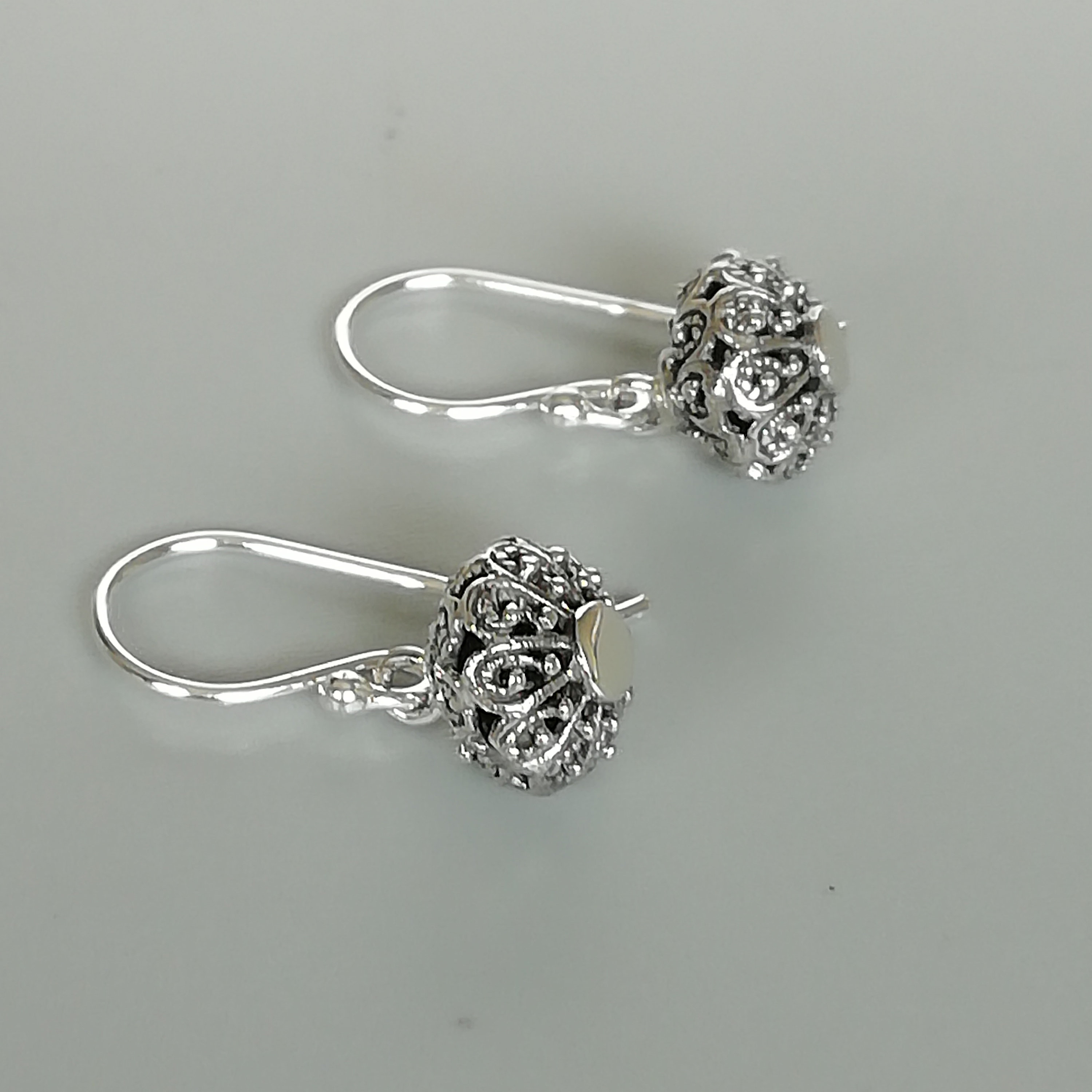 Sterling silver filigree ball earrings Sphere ear danglers | Etsy