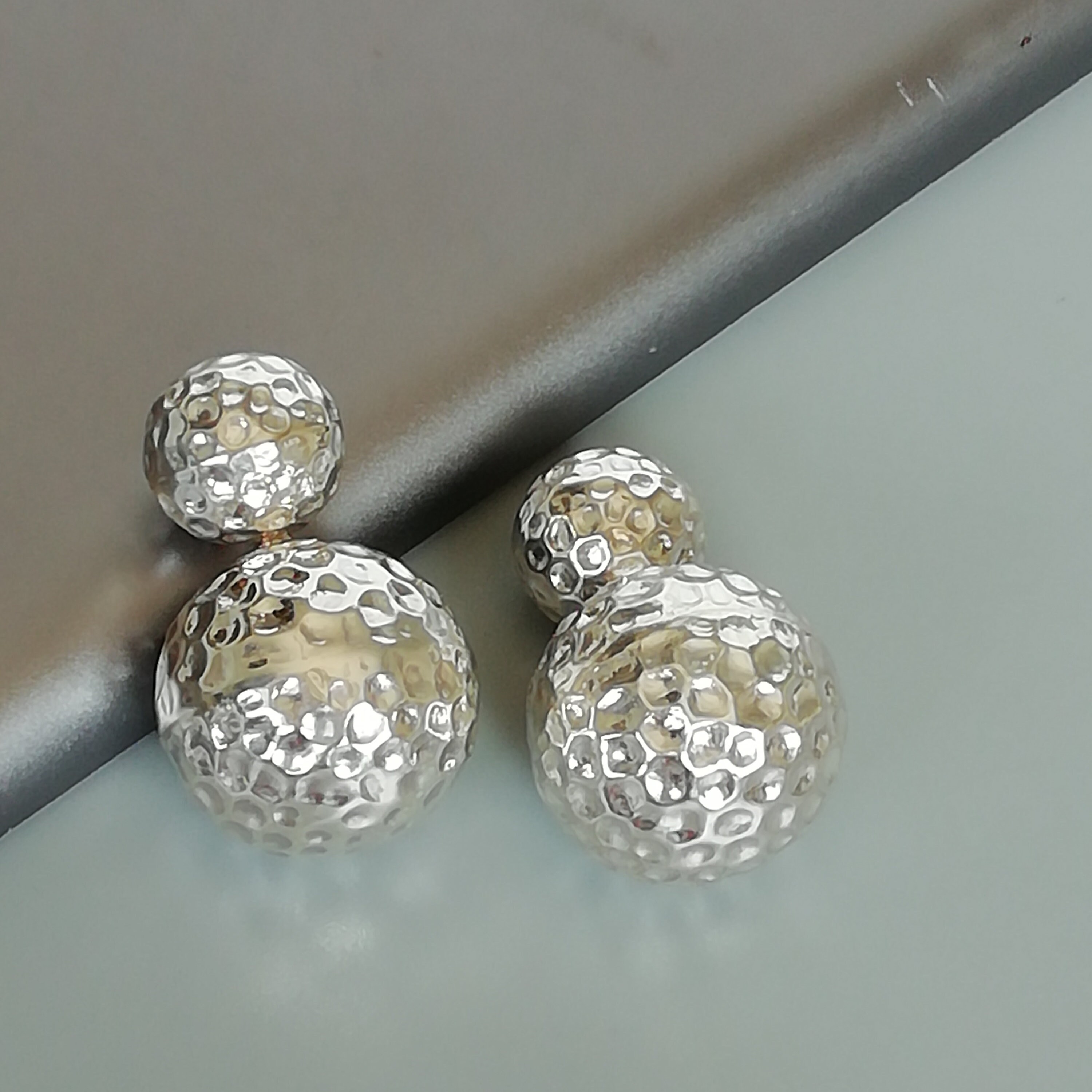 👂 925 Sterling Silver U-Shape Double Sided Ball Stud Earrings – Screw Back, Bohemian, 1 Pair