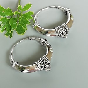Sterling Silber tibetische Creolen | 30 mm Silber Creolen |  Ethnische Silber Reifen | Boho Creolen | Silberschmuck | Geschenk für sie | E1020