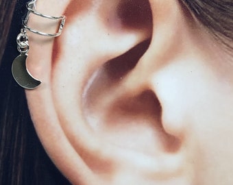 Crescent moon cuff | Silver charm cuff | No piercing ear cuff | Bohemian Cuff | Moon phase ear cuff  | Unisex jewelry | Minimalistic | ECIS