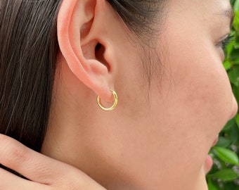 Gouden hoepel oorbellen | 16mm vergulde hoepels | Eindeloze oorringen | Zilveren sieraden | Minimalistische sieraden | Kraakbeen hoepels | EFII