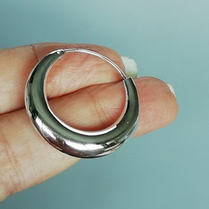 Sterling silver statement hoops | 30 mm ear hoops | Crescent ear hoops | Minimalist hoops | Broad and chunky hoops | Gifts for her | E1024