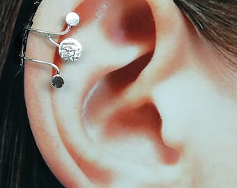 Brinco de orelha de lua cheia de prata | Brinco de orelha de pontos | Brincos celestiais | Brincos de orelha de prata | Brinco de orelha de prata sem piercing | Brinco de orelha Boho | E789