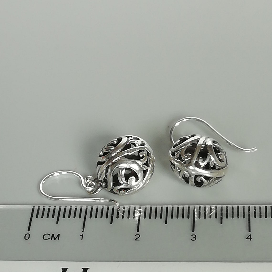 Filigree ball drop earrings Sterling silver ear dangler Etsy
