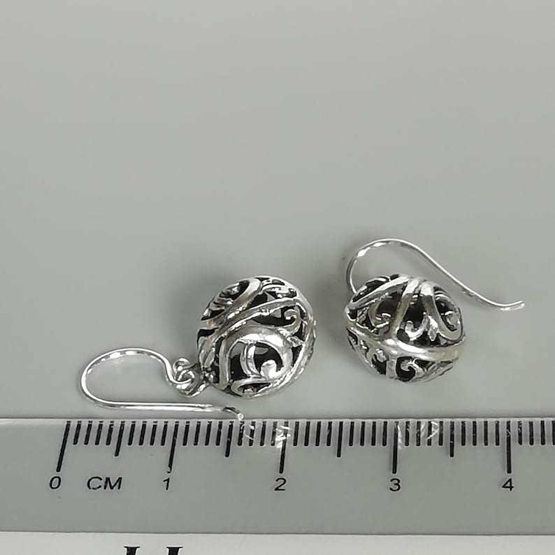 Filigree ball drop earrings Sterling silver ear dangler Etsy