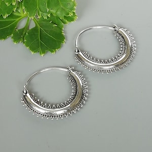 Tribal sterling silver hoops | Ear hoops | Large ethnic hoops | Bohemian jewelry | Silver jewelry | Silver ear hoops | Gift earrings |E772