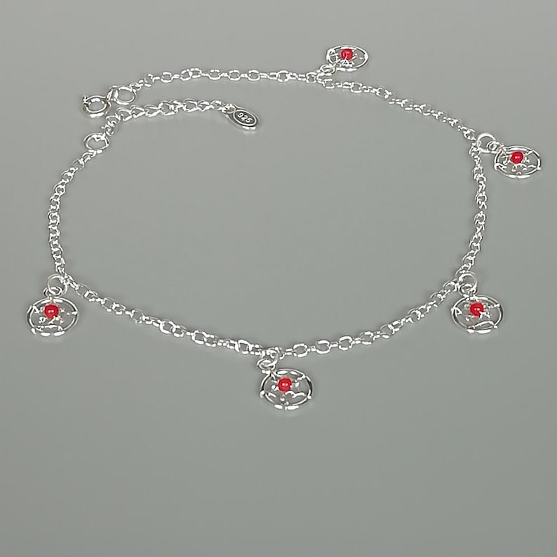 Wanderlust jewelry Foot jewelry ABA Red dream catcher foot chain Silver anklet Anklet chain Silver dreamcatcher anklet