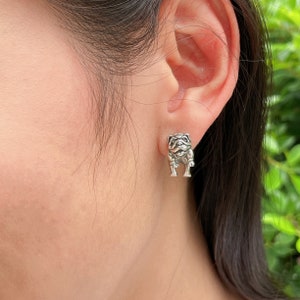 Sterling silver bull dog ear jacket | Double side dog ear cuff | Front back studs | Bohemian earrings | Cute gift | E952