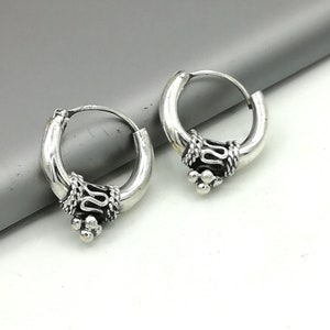 Tibetan silver hoops | 16 mm hoops | Bohemian jewelry | Ethnic earrings | Silver earrings | Silver ear hoops | Gift earrings | E138