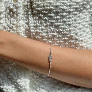 Silver feather bracelet | Charm bracelet | Wanderlust bracelet | Wrist jewelry | Sterling silver bracelet | Good luck jewelry | BNR