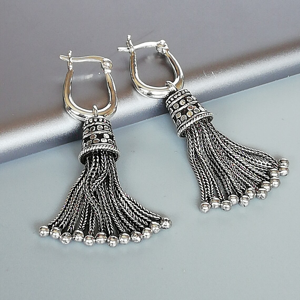 Silver Color Tassel Earrings