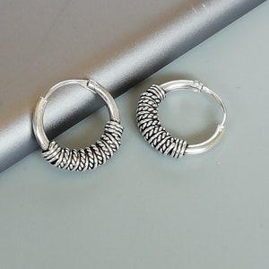 Sterling silver Bali hoops | Silver wire wrapped hoop | Ear hoops | Minimalist hoop | Earrings | Silver ear hoops | E659