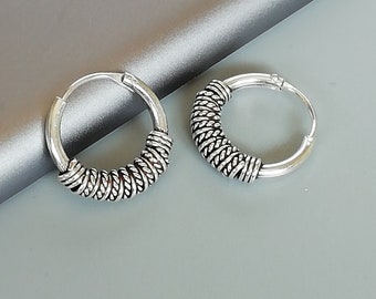 Sterling silver Bali hoops | Silver wire wrapped hoop | Ear hoops | Minimalist hoop | Earrings | Silver ear hoops | ERBL