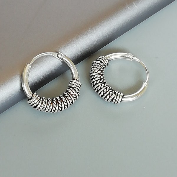 Sterling silver Bali hoops | Silver wire wrapped hoop | Ear hoops | Minimalist hoop | Earrings | Silver ear hoops | ERBL
