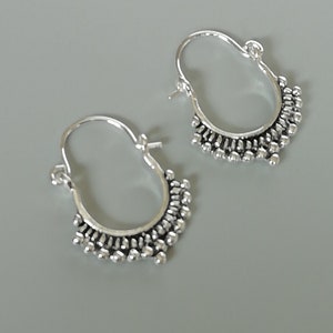 Indian sterling silver hoops | Boho ear hoops | Ethnic earrings | Silver earrings | Oxidized silver ear hoops | Gift earrings | E555